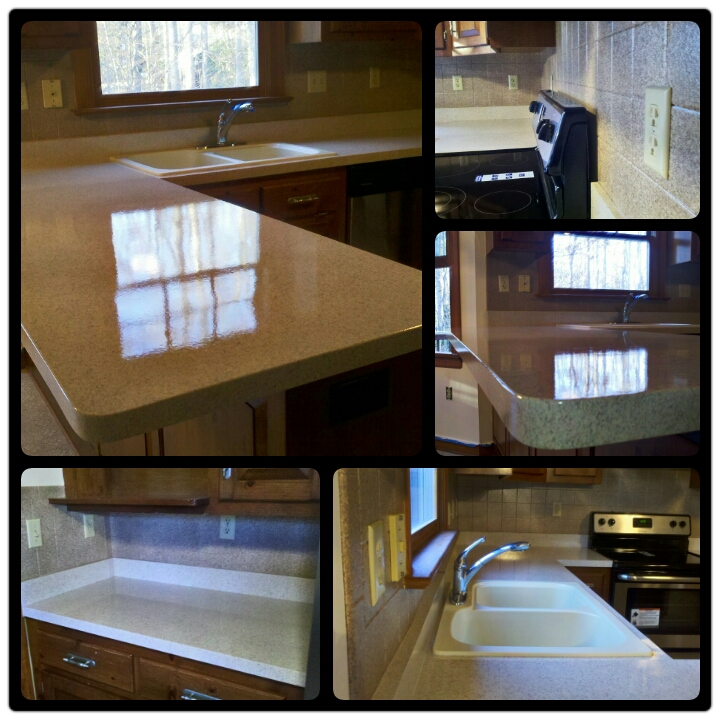 Kitchen Counter Resurface in Fieldstone with High Gloss Finish